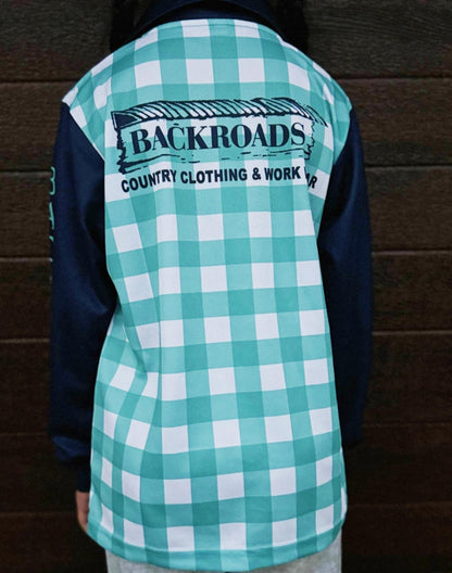 Backroads Fishing Shirt - Kids Blue Gingham/Navy