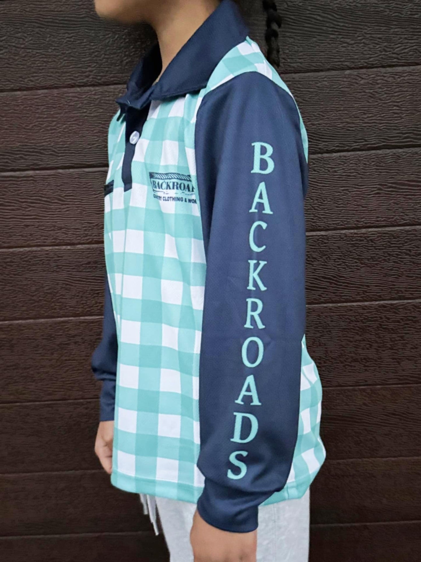 Backroads Fishing Shirt - Kids Blue Gingham/Navy