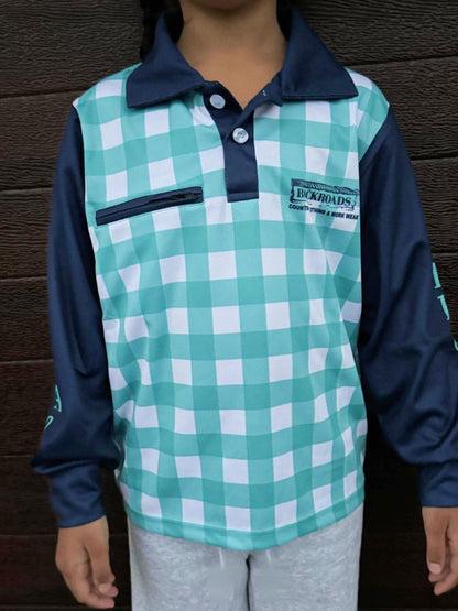 Backroads Fishing Shirt - Kids Blue Gingham/Navy