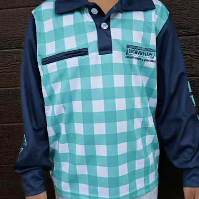 Backroads Fishing Shirt - Kids Blue Gingham/Navy