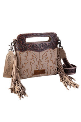 Wrangler South Western Embroidered Fringe Crossbody Bag - Natural