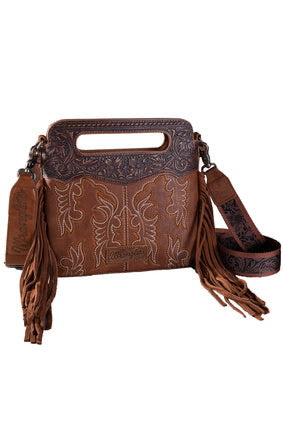 Wrangler South Western Embroidered Fringe Crossbody Bag - Tan