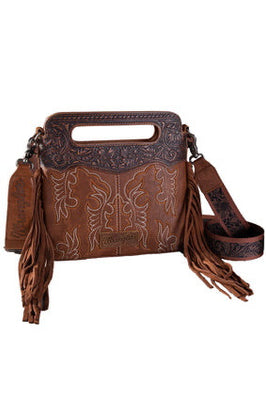 Wrangler South Western Embroidered Fringe Crossbody Bag - Tan