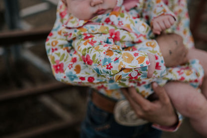 Little Windmill Clothing Co. "Kelly Baby" Retro Floral Western Yoke Collar Long Sleeve Romper