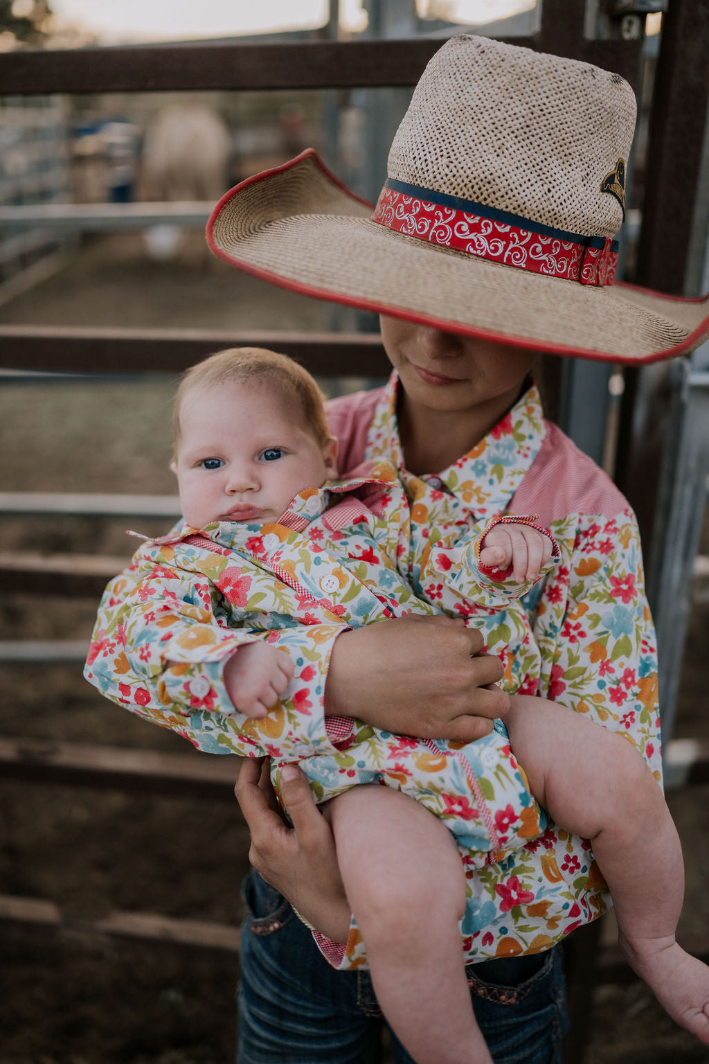 Little Windmill Clothing Co. "Kelly Baby" Retro Floral Western Yoke Collar Long Sleeve Romper