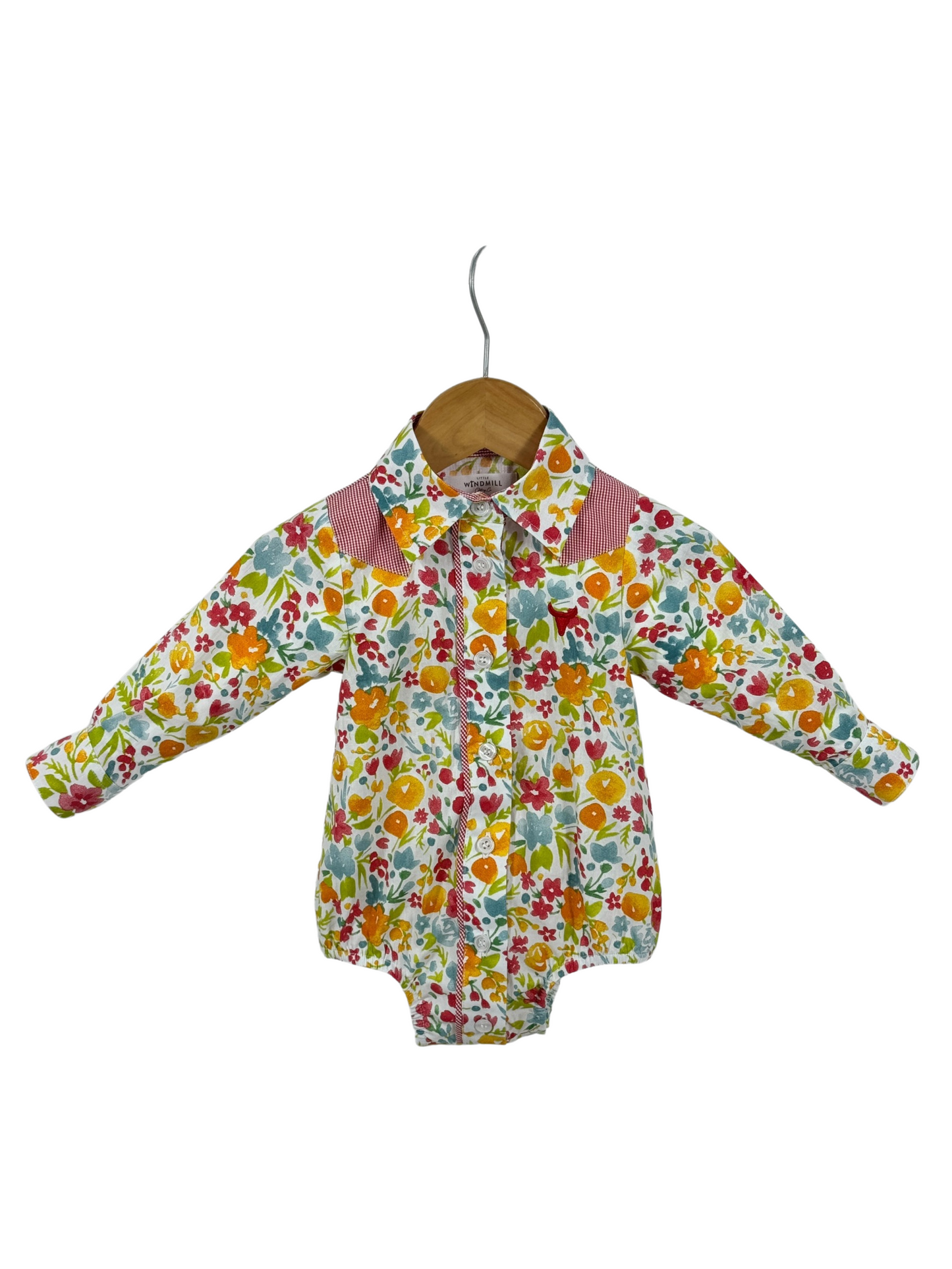 Little Windmill Clothing Co. "Kelly Baby" Retro Floral Western Yoke Collar Long Sleeve Romper