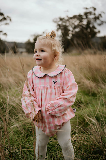 Little Windmill Clothing Co. "River"  Chucky Gingham Long Sleeve Bubble Romper