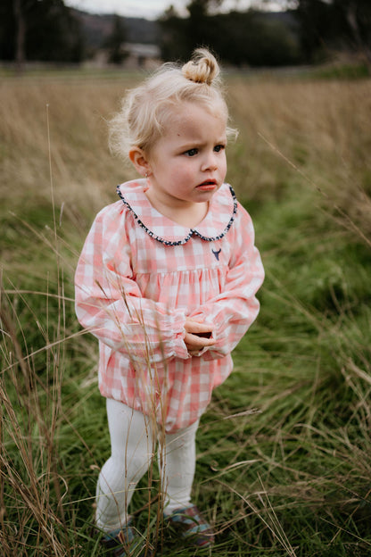 Little Windmill Clothing Co. "River"  Chucky Gingham Long Sleeve Bubble Romper