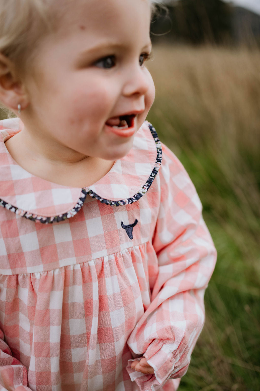 Little Windmill Clothing Co. "River"  Chucky Gingham Long Sleeve Bubble Romper