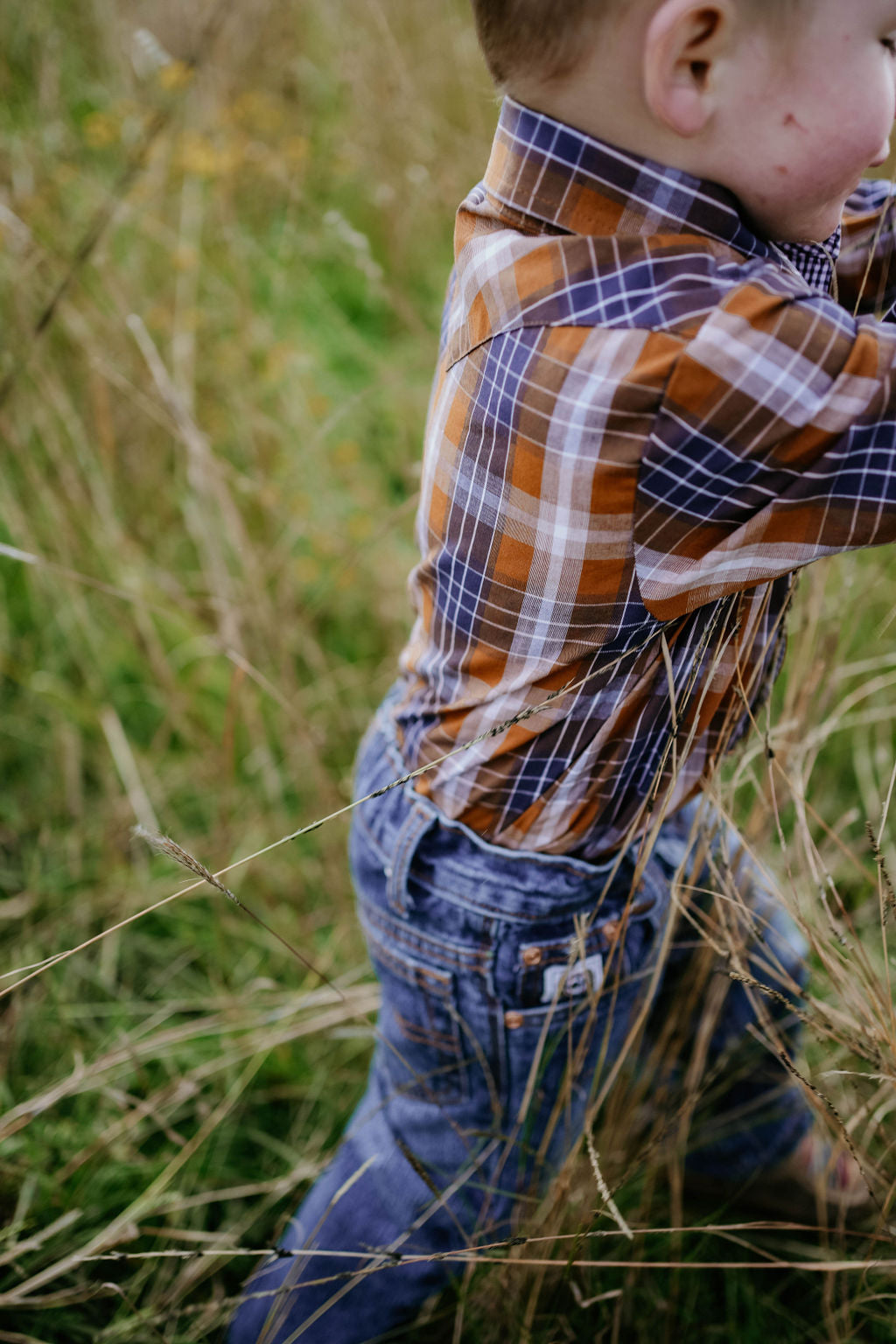 Little Windmill Clothing Co. "TJ Baby" Brown Checked Long Sleeve Romper