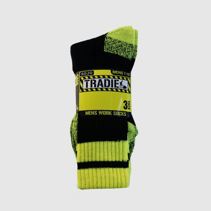 Tradie Mens 3pk Acrylic Work Socks Black & Yellow