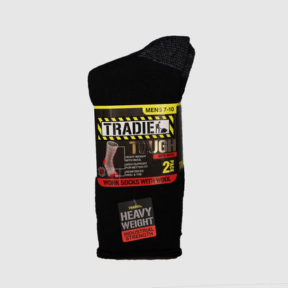 Tradie Mens 2pk Wool Blend Work Socks Black