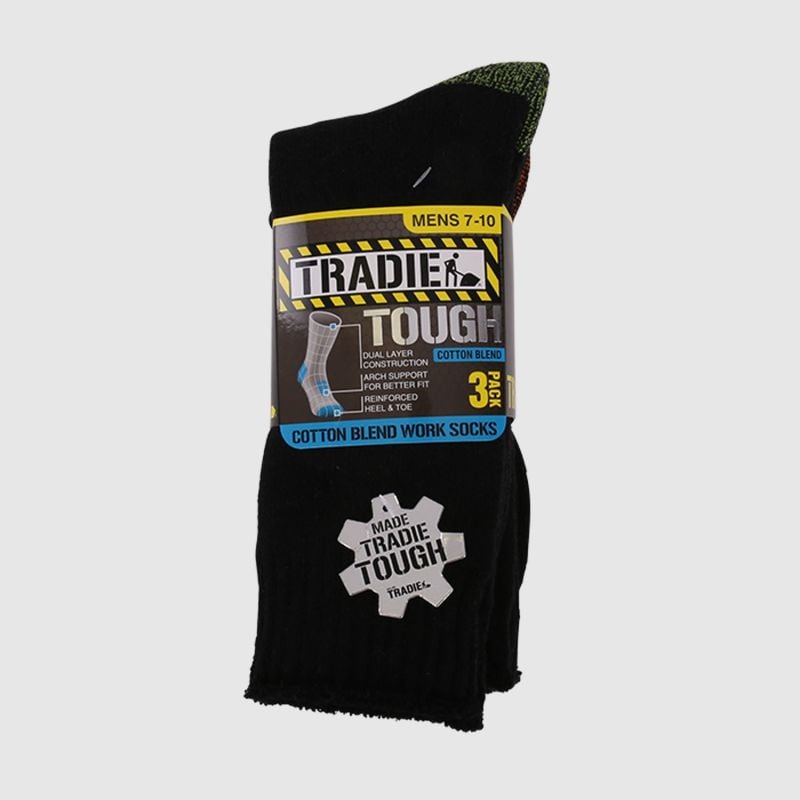 Tradie Mens 3pk Cotton Blend Work Socks