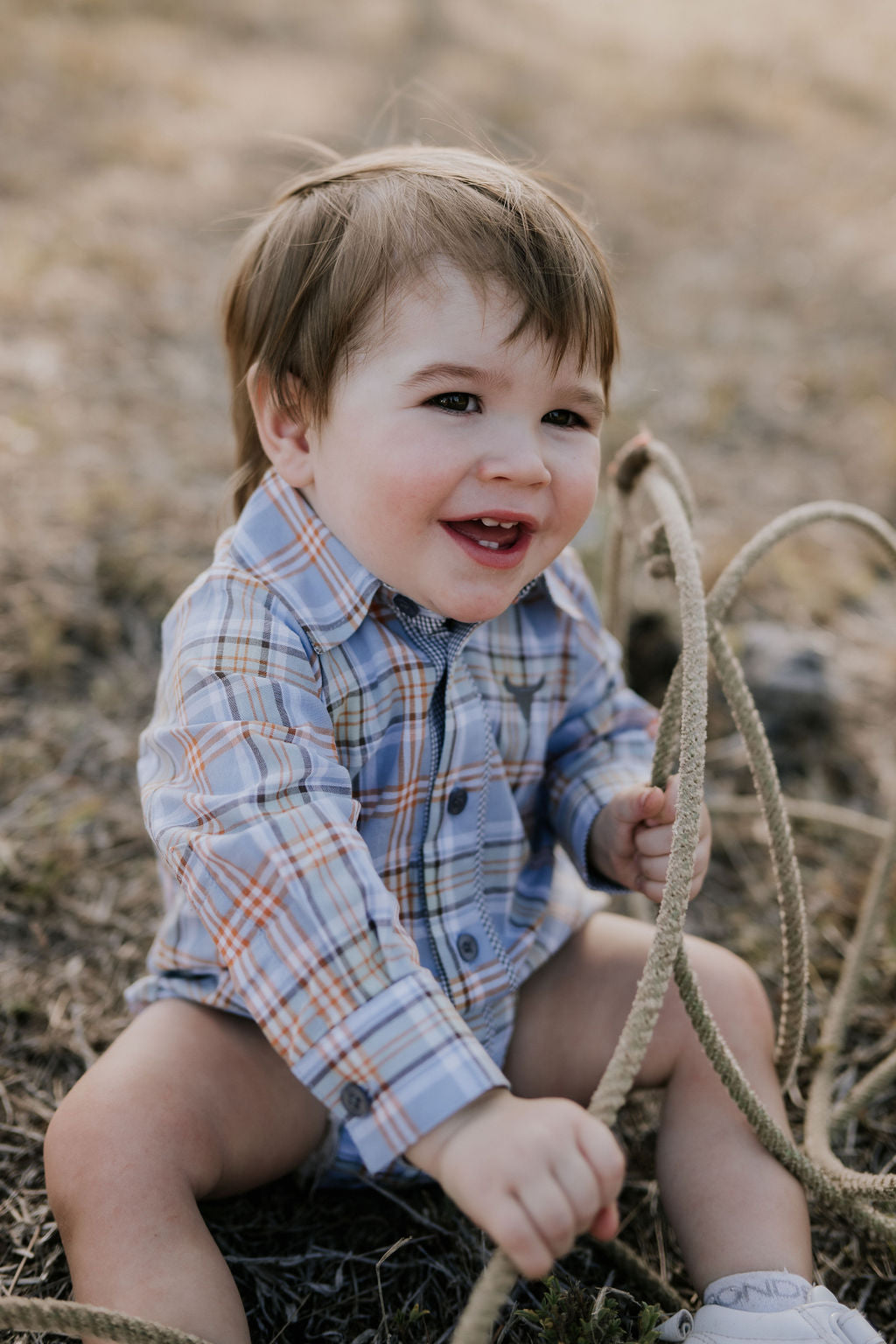 Little Windmill Clothing Co. "Jae Baby" Country Fresh Checked Long Sleeve Romper