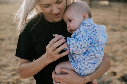 Little Windmill Clothing Co. "Charles Baby" Blue Gingham Long Sleeve Romper