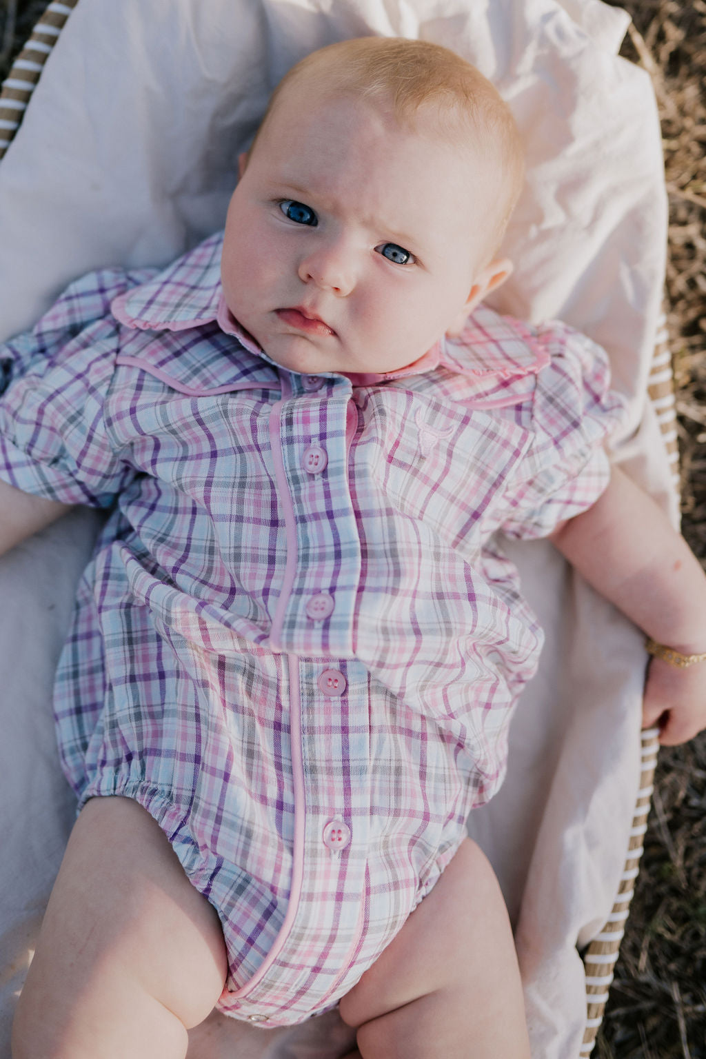 Little Windmill Clothing Co. "Vienna Baby" Checked Short Sleeve Romper