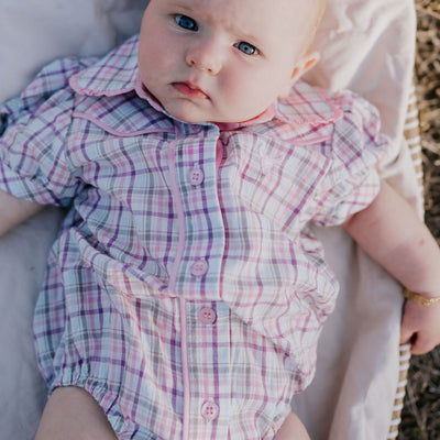 Little Windmill Clothing Co. "Vienna Baby" Checked Short Sleeve Romper