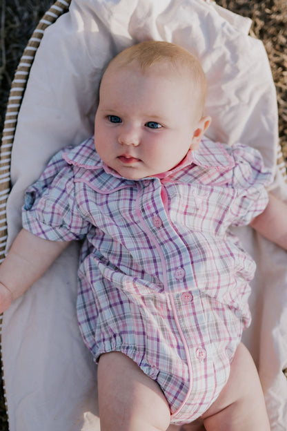 Little Windmill Clothing Co. "Vienna Baby" Checked Short Sleeve Romper