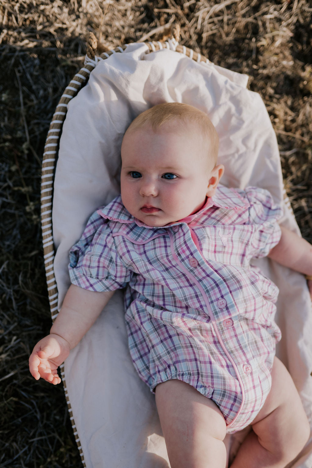 Little Windmill Clothing Co. "Vienna Baby" Checked Short Sleeve Romper