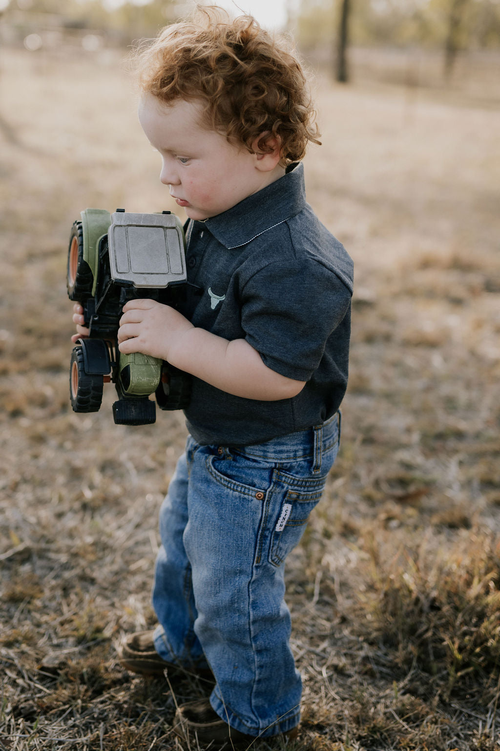 Little Windmill Clothing Co. "Benny Baby" Grey Baby Polo Romper