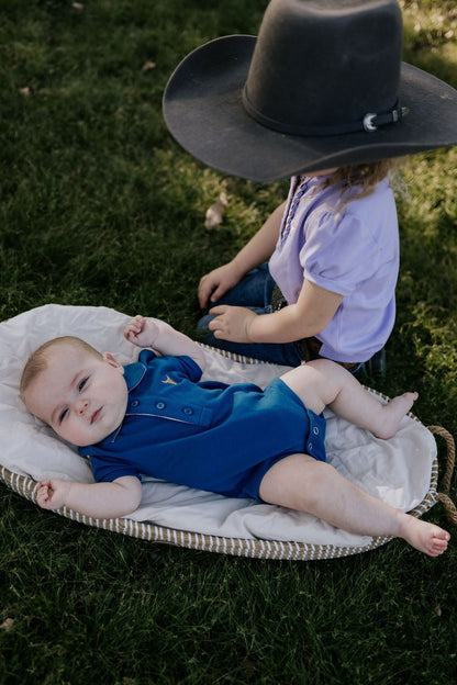 Little Windmill Clothing Co. "Nathan Baby" Ocean Blue  Baby Polo Romper