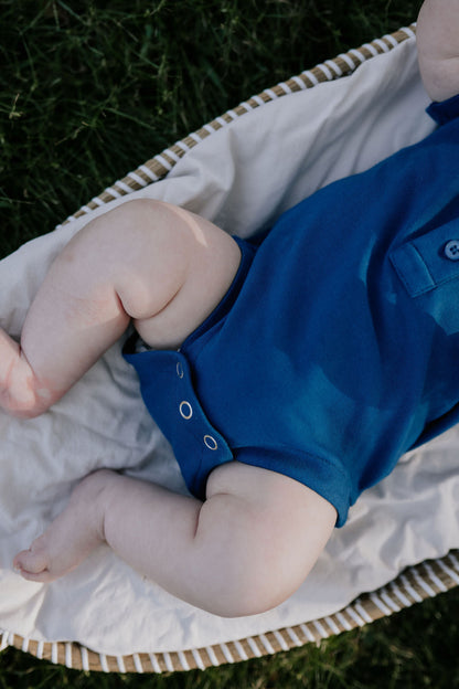 Little Windmill Clothing Co. "Nathan Baby" Ocean Blue  Baby Polo Romper