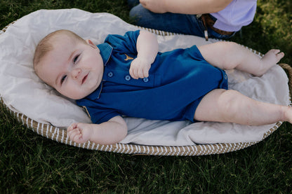 Little Windmill Clothing Co. "Nathan Baby" Ocean Blue  Baby Polo Romper