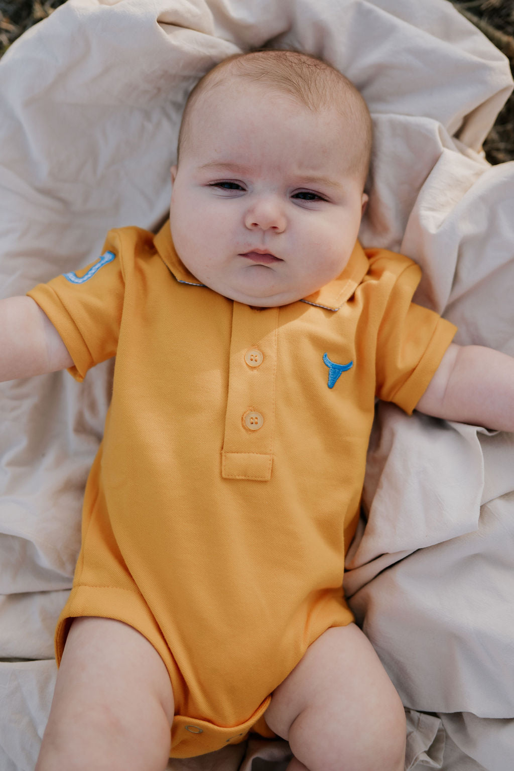 Little Windmill Clothing Co. "Danny Baby" Golden Baby Polo Romper