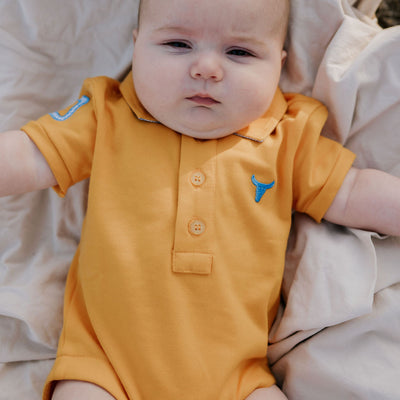 Little Windmill Clothing Co. "Danny Baby" Golden Baby Polo Romper