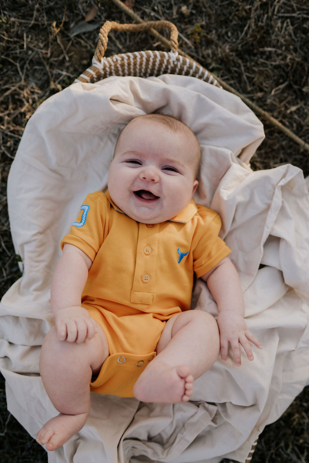 Little Windmill Clothing Co. "Danny Baby" Golden Baby Polo Romper