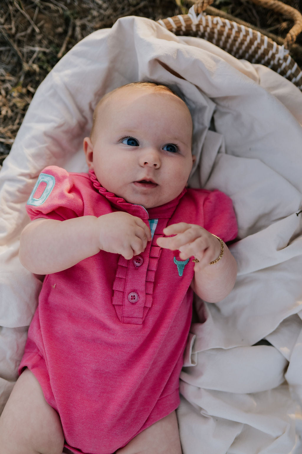 Little Windmill Clothing Co. "Bree  Baby" Pink Baby Polo Romper