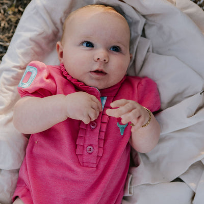 Little Windmill Clothing Co. "Bree  Baby" Pink Baby Polo Romper