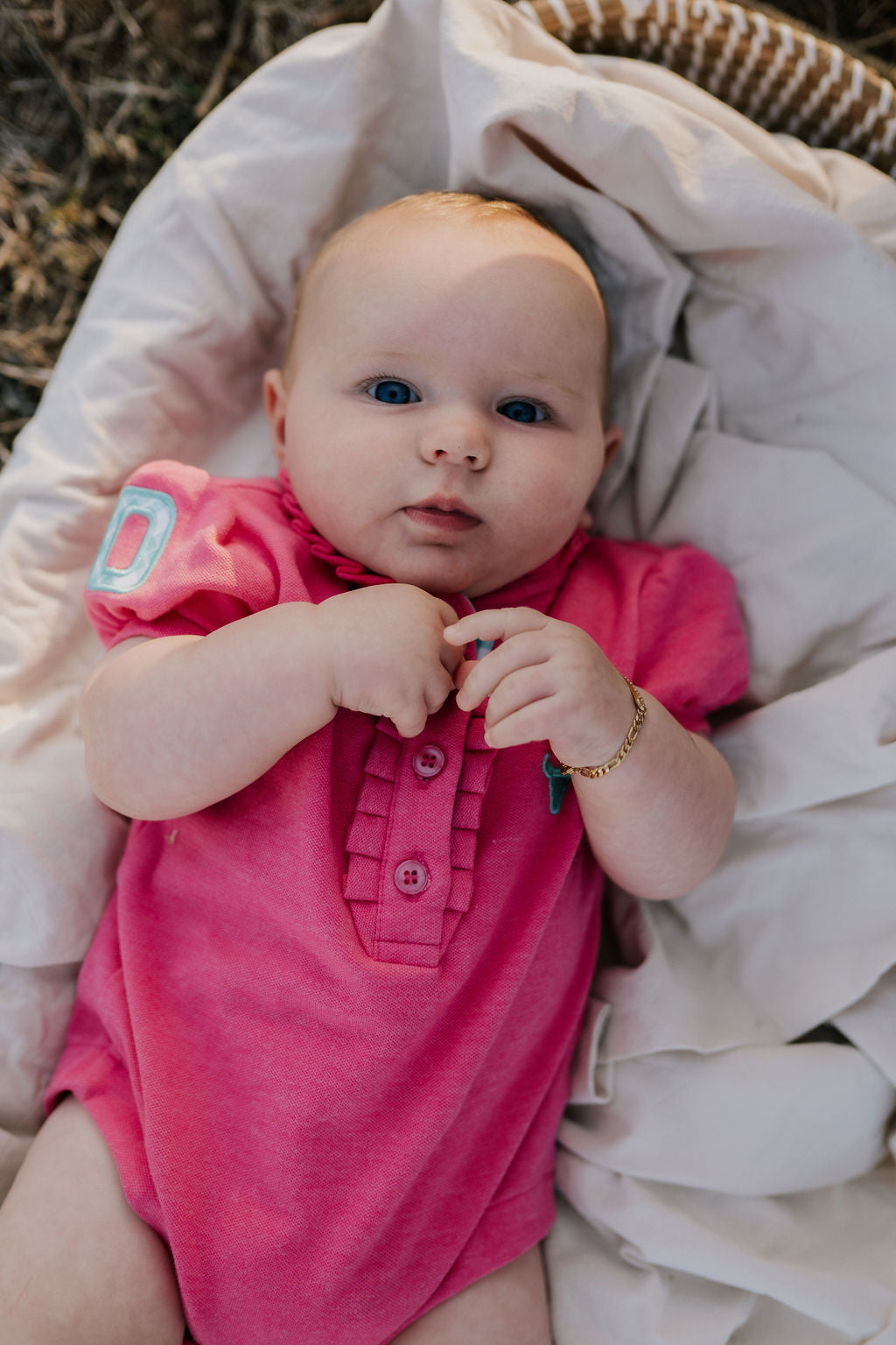 Little Windmill Clothing Co. "Bree  Baby" Pink Baby Polo Romper