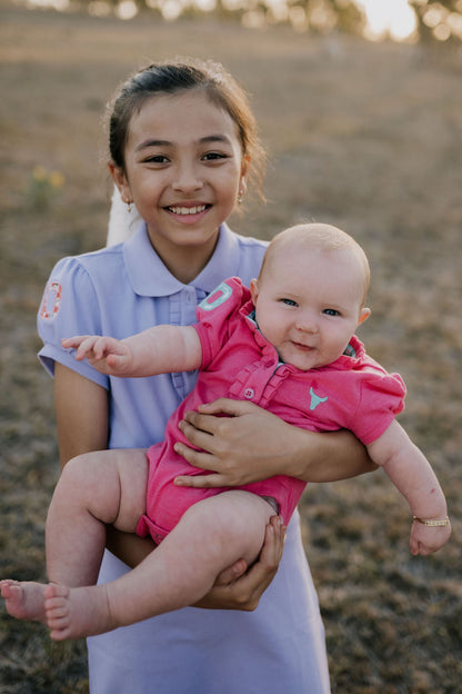 Little Windmill Clothing Co. "Bree  Baby" Pink Baby Polo Romper