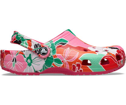 Crocs Unisex Classic Clog - Woodcut Floral Dragon Fruit