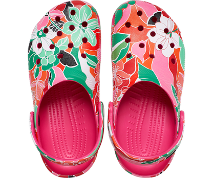 Crocs Unisex Classic Clog - Woodcut Floral Dragon Fruit