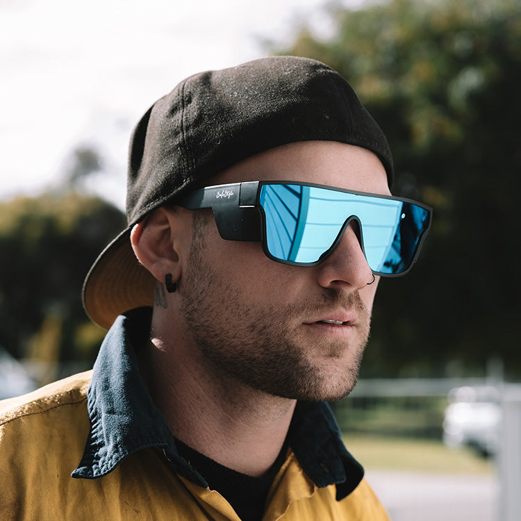 SafeStyle Primes Matte Black Reflectors Blue Lens