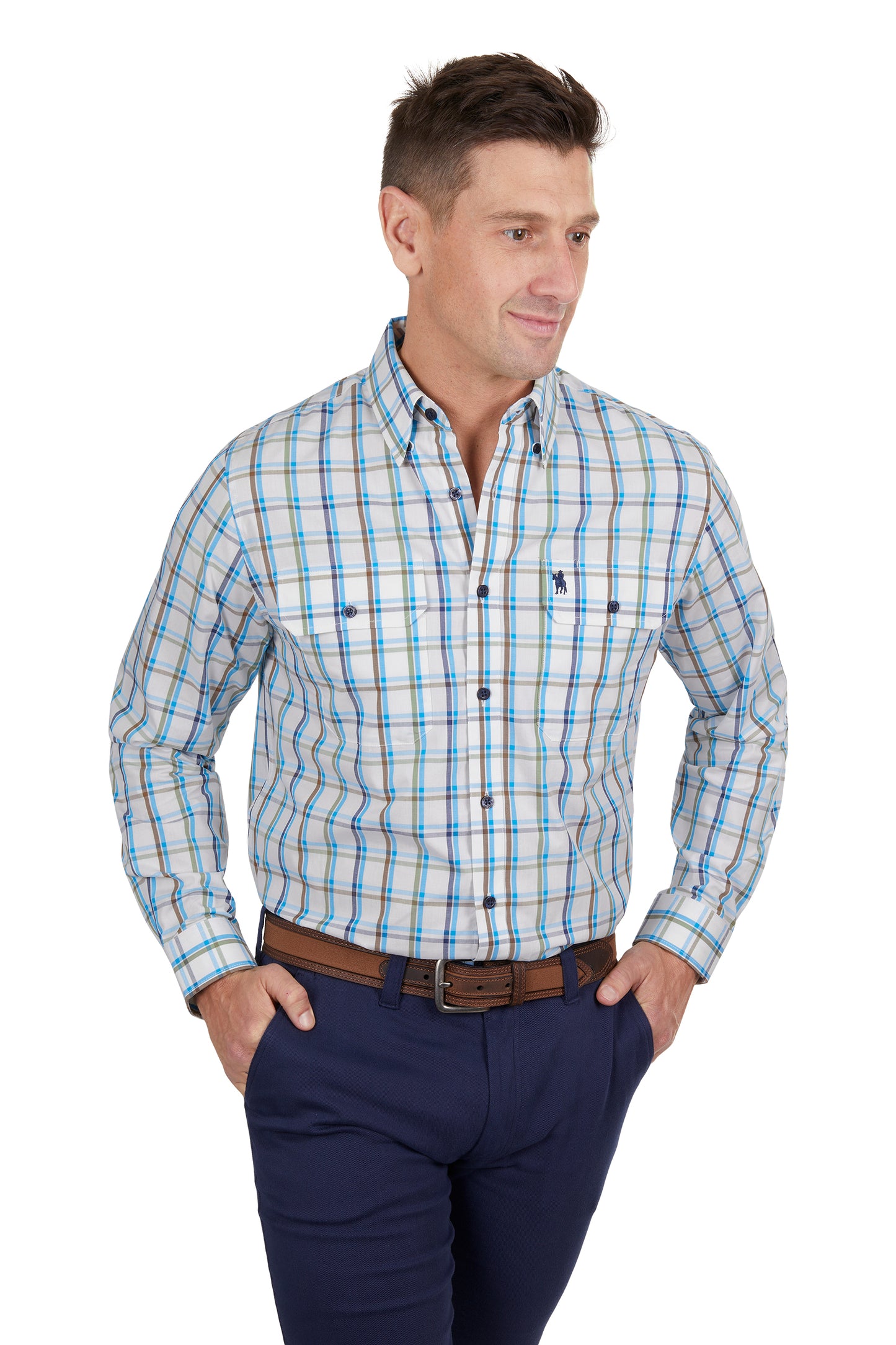 Thomas Cook Men’s Glen Check 2-Pocket Long Sleeve Shirt