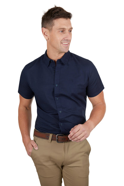 Thomas Cook Mens Linen Tailored Short Sleeve Shirt Navy