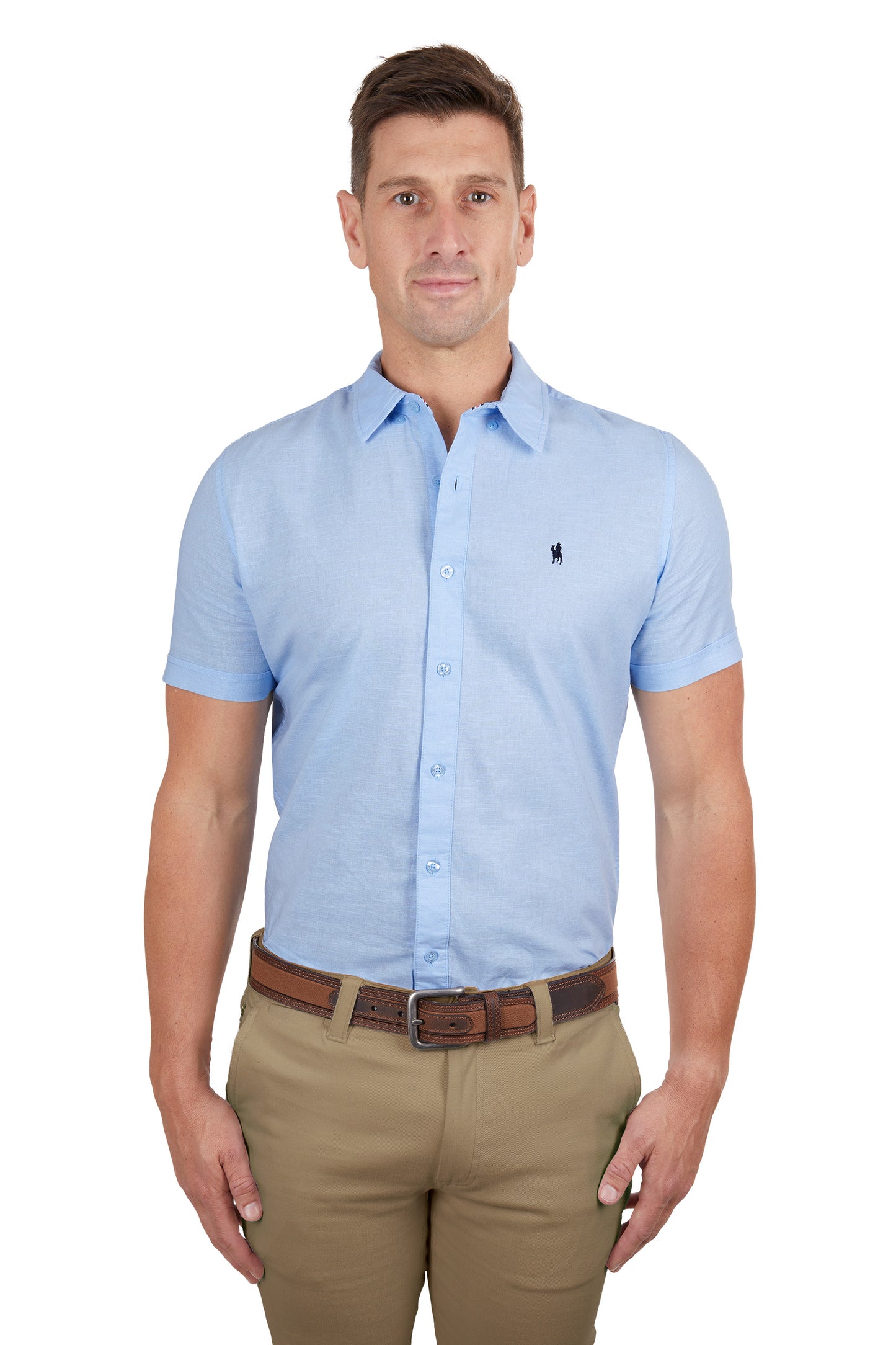 Thomas Cook Mens Linen Tailored Short Sleeve Shirt Light Blue