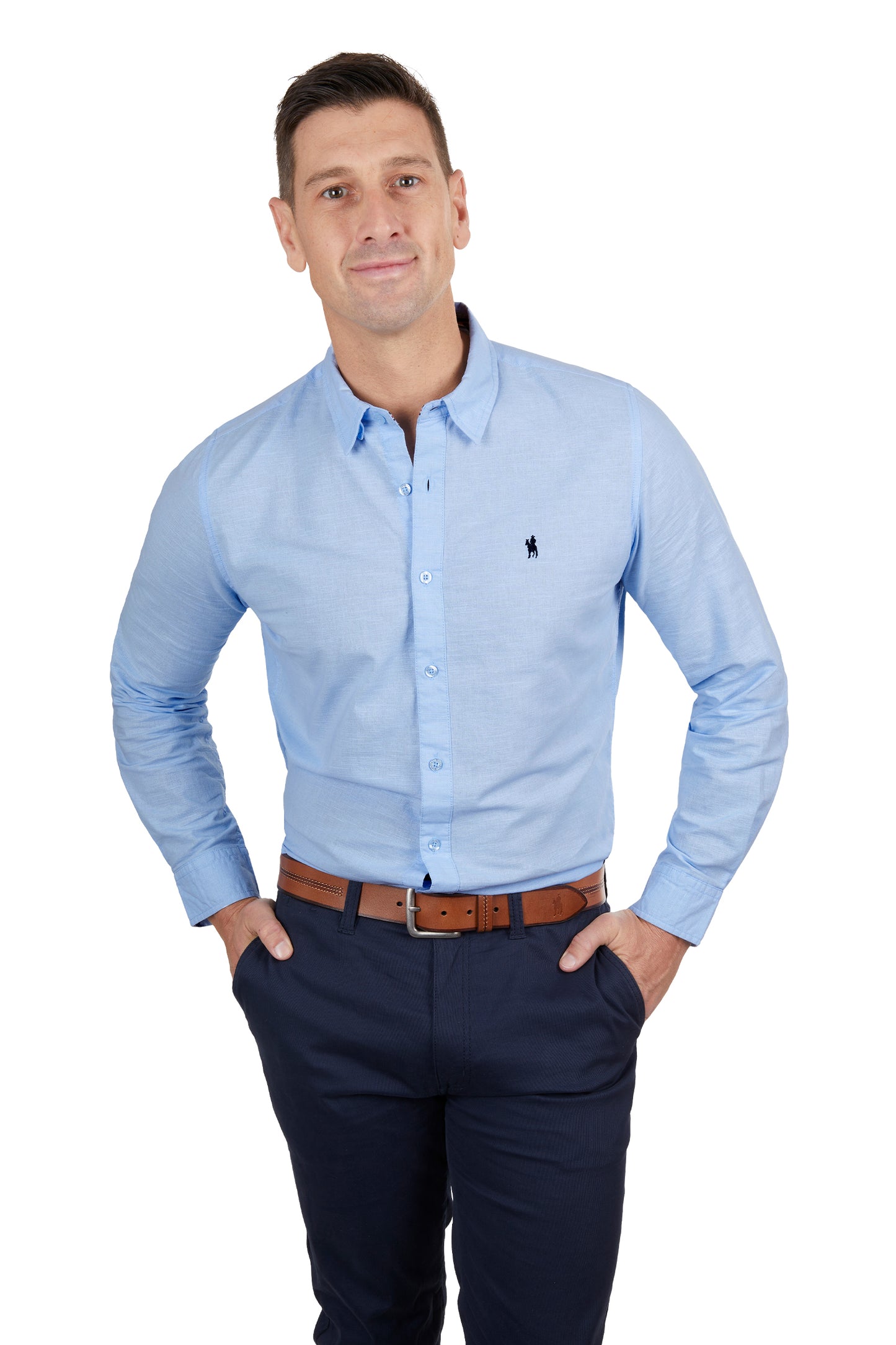 Thomas Cook Mens Linen Tailored Long Sleeve Shirt Light Blue