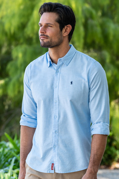 Thomas Cook Mens Linen Tailored Long Sleeve Shirt Light Blue