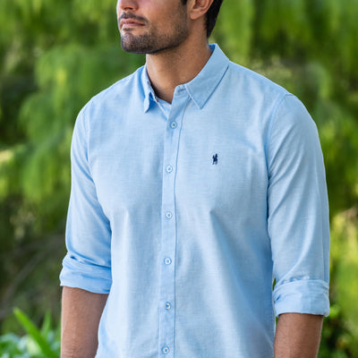 Thomas Cook Mens Linen Tailored Long Sleeve Shirt Light Blue