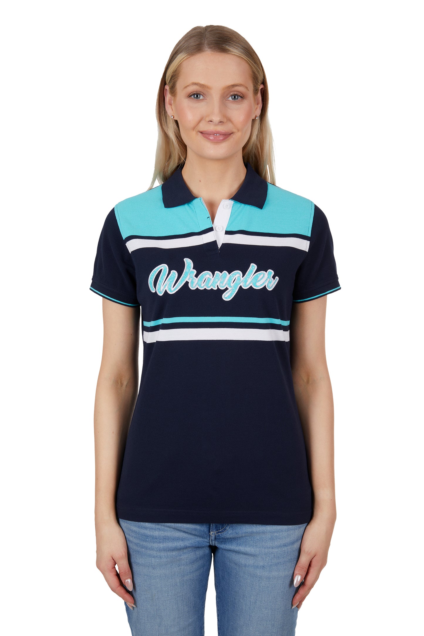 Wrangler Womens Lucy Short Sleeve Polo - Aqua