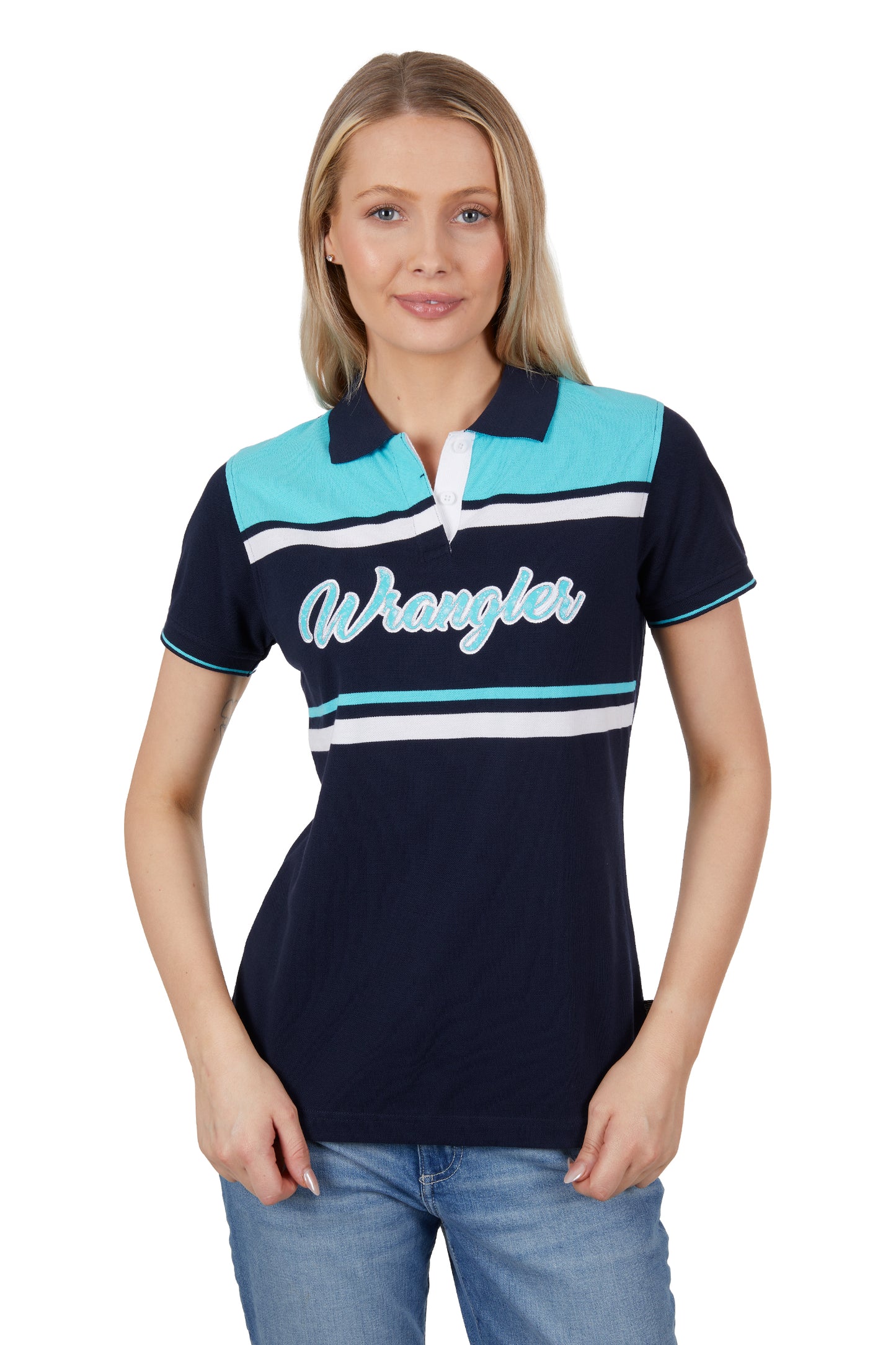 Wrangler Womens Lucy Short Sleeve Polo - Aqua