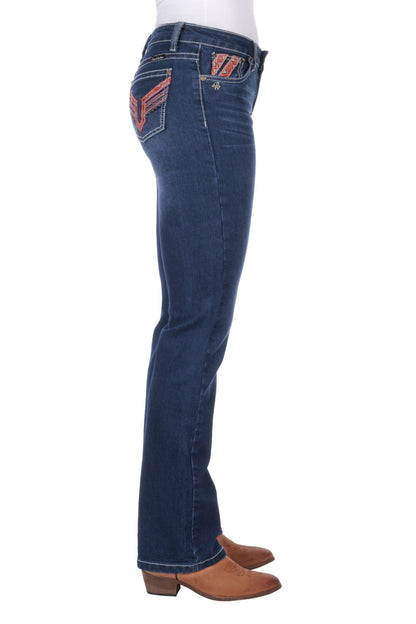 PURE WESTERN WMNS AZTEC BOOT CUT JEAN 34' LEG