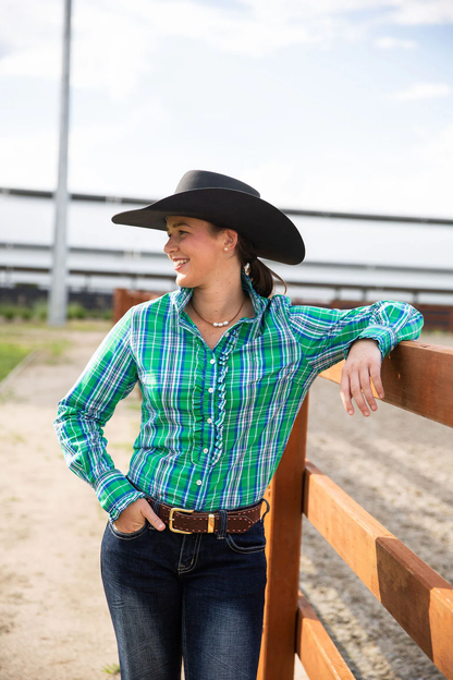 Black Colt Clothing Womens Kirby Shirt - Green/Blue/White Plaid