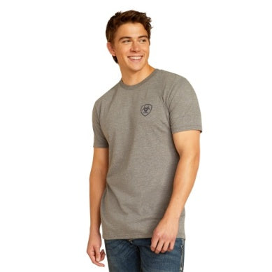 Ariat Mens Southwestern Longhorn Short Sleeve Tee Graphite Heather