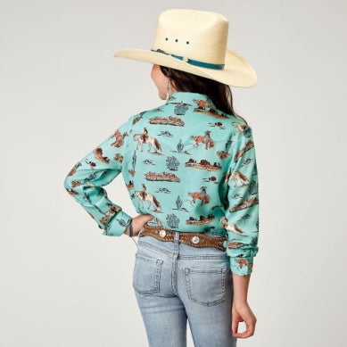 Roper Girls Five Star Collection Long Sleeve Shirt Blue 03-080-0590-2012