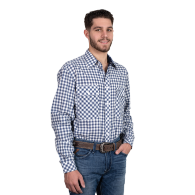 Just Country Mens Austin Full Button Navy Check Workshirt